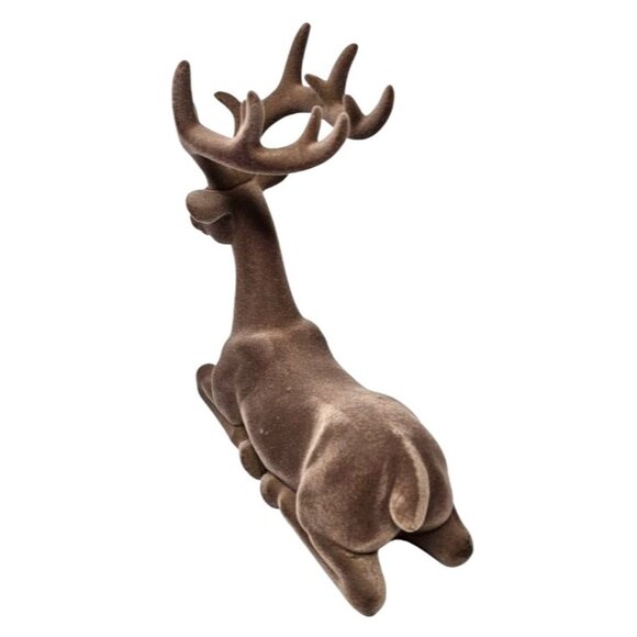Flocked Brown Sitting 11" Reindeer Deer Christmas Decoration - Picture 4 of 5